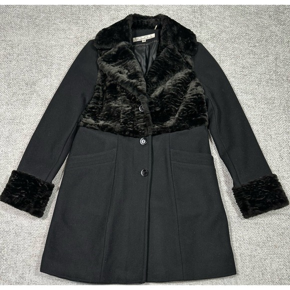 Kenneth Cole Jackets & Blazers - Vtg Kenneth Cole Coat Womens 10 Black Wool Blend Y2K 90s Faux Fur Penny Lane